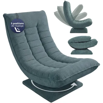 Image de CASARIA Fauteuil tout confort pivotant 360 degrés velours côtelé vert de gris