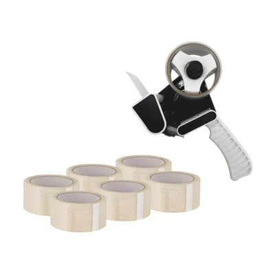 Produktbild von ARLI Handabroller Set mit 6 Rollen PP Klebeband 48 mm × 66 m transparent Paketband Abroller mit Pistolengriff