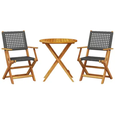 Produktbild von 3-tlg. Bistro-Set Schwarz Poly Rattan und Massivholz