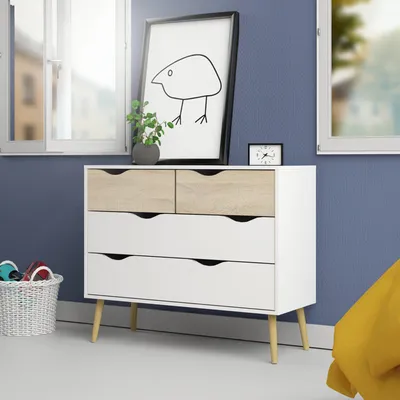 Image de Azir - Commode, 98x39x81h cm Blanc, 4 Tiroirs