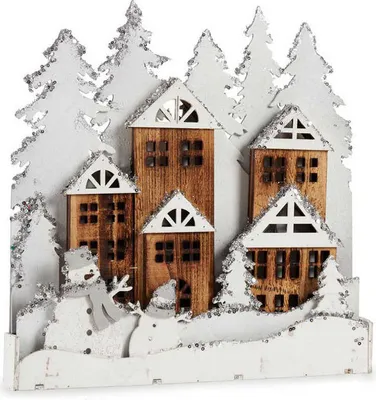 Obrázok produktu pre Dekoratívna figúrka svetelná vianočná dedinka 44 x 44,7 x 6 cm drevo hnedá biela