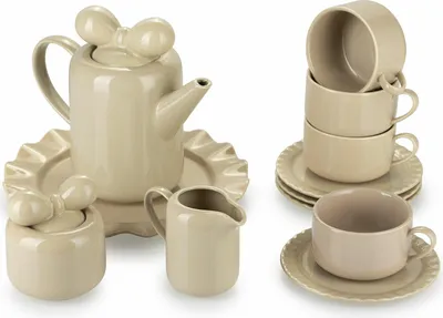 Produktbild von HowHomely | Kaffeegeschirr - Sofia - 7 Teile - Beige - Elegantes Design - Hochwertige Keramik - Kaffeetassen