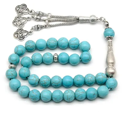 Image de Rosaire musulman en turquoise, fait à la main, avec 33 perles