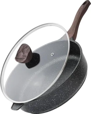 Image de Poêle à frire profonde anti-adhésive avec couvercle, 30cm revêtement granit Compatible induction