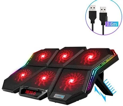 Obrázok produktu pre Ventilátor pre notebook s 6 ventilátormi – nastaviteľné chladiace podložky pre notebook na efektívne chladenie