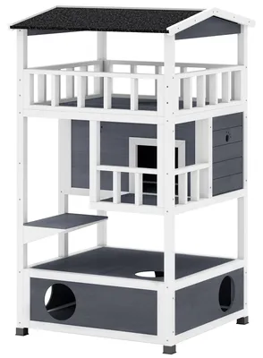 Produktbild von PawHut Katzenhaus,4 Etagen, Katzenvilla, Katzenhütte für draußen, Tannenholz