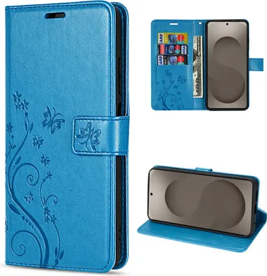 Produktbild von Hülle für Samsung Galaxy S26 5G Handyhülle Wallet Case Kartenfächern Blume Blau