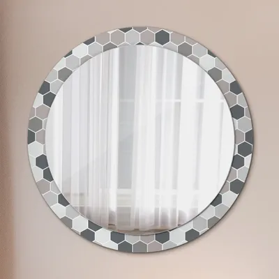 Produktbild von Ø90cm Spiegel - Glasrahmen mit Aufdruck - Wandspiegel Schlafzimmer - Sechseck Muster