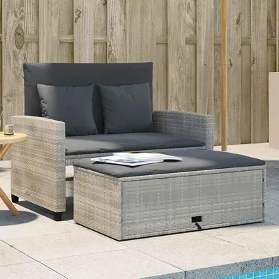 Produktbild von Gartensofa mit Kissen 2-Sitzer Gartenmöbel Outdoor Lounge Terrassensofa Balkonmöbel Gartengarnitu Sitzgruppe für Garten Terrasse Balkon Hellgrau Poly Rattan