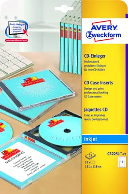 Produktbild von Avery Zweckform C32251-25 CD-Einleger, 151 x 118 mm, 25 Blatt, weiß