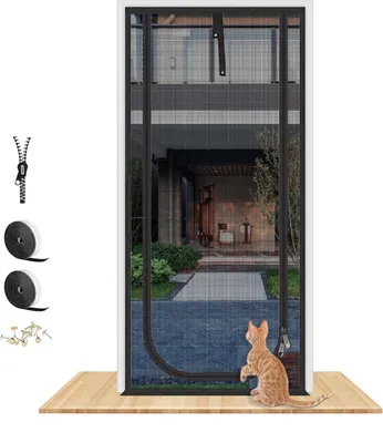 Produktbild von Verstärktes Katzengitter, passend für Türgrößen von 38 x 82 Fuß, verdicktes, katzenabweisendes Netzgitter für Wohnzimmer, Küche, Schlafzimmer, katzensicheres Gitter mit Reißverschluss.