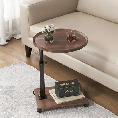 C-förmiger Beistelltisch höhenverstellbar 45-80 cm, rund, Walnuss
