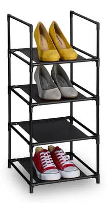 Schuhregal 4 Etagen, 72x33x33 cm, Metallrahmen, Stoffböden, schwarz/grau