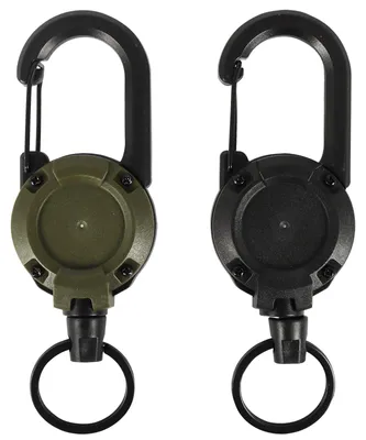 Produktbild von Set aus 2 einziehbaren Schlüsselanhängern, robustem, ausziehbarem Lanyard mit Karabiner, ausziehbarem Auswelter mit 60 cm Stahlseil für Kartenhalter und Schlüssel (schwarz + dunkelgrün)