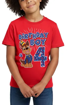 Produktbild von Spreadshirt Paw Patrol 4 Jahre Alt Geschenk 4. Geburtstag Chase Kinder T-Shirt, 110/116 (5-6 Jahre), Rot