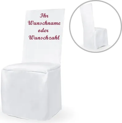 Personalisierte Stuhlhusse weiß universell mit individuellem Druck Geburtstag Hochzeit Geschenkidee Mr. & Mrs. Geburtstagskind