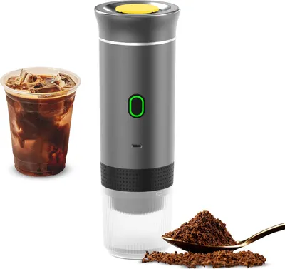 Obrázek produktu pro Přenosný kávovar 3 v 1 - bezdrátový, 15 barů, pro kapsle a práškovou kávu, funkce cold brew a ohřev, včetně 120 ml šálku, ideální do auta a na cesty