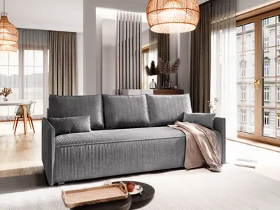 Produktbild von Sofa MESTOR Grau Kordstoff mit Schlaffunktion, Sofa mit Bettkasten, Sofa mit Bettkasten, Wohnzimmersofa, Couch, Soffa, Bettsofa, Couchgarnitur- Grau, POSO 60