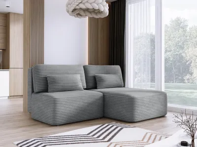 Image de DomoHome Canapé d'angle TILIA 213x158x95cm Forme en L Détaché Graphite Côté droit 150x213cm Fonction sommeil & coffre de lit, Canapé salon confortable en tissu TILIA, 4 coussins de dos inclus