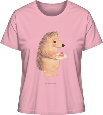 Produktbild von Mr. & Mrs. Panda Damen Basic T-Shirt Igel Kuchenstück Größe S - Baumwolle Pink - Geschenk, Lustige Sprüche, Geburtstagskuchen, Einladung Party, Torte, Shirt Mit Spruch