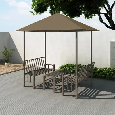 Produktbild von The Living Store Gartenpavillon mit Tisch und Bänken 2,5x1,5x2,4 m Taupe 180 g/m²