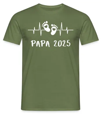 Produktbild von Spreadshirt Herzschlag Papa 2025 Vater Geschenk Vatertag Männer T-Shirt, L, Militärgrün