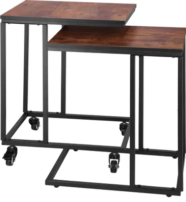 Productafbeelding van Bijzettafel Op wielen | Rechthoek | Bijzettafel | 2 Stuks | Zwart/Bruin
