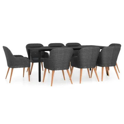 Produktbild von vidaXL 9-tlg. Garten-Essgruppe mit Kissen Schwarz