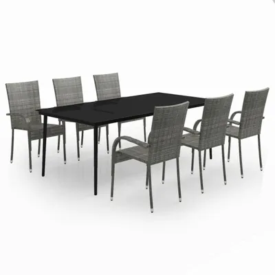 Produktbild von vidaXL 7-tlg. Garten-Essgruppe Grau und Schwarz