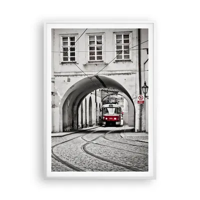 Produktbild von Gerahmtes Poster - Weißer Rahmen - Tschechisch Straßenbahn Prag - 70x100 cm - Wand Bild - Wanddeko - Wandbilder - Wandposter - Bilderrahmen - Bilder - Kunstdruck - Wandbild - P2WPA70x100-4193