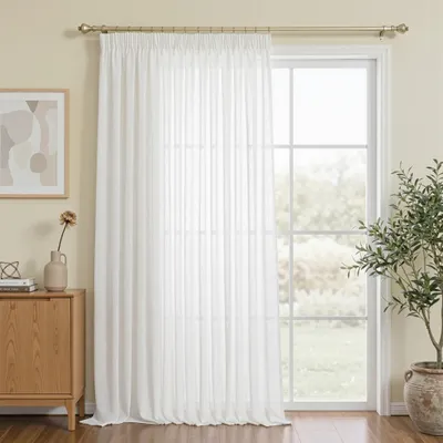 Produktbild von Leinen Vorhänge für Wohnzimmer, halbtransparent, 1 Stück, 225 x 300 cm, weiß