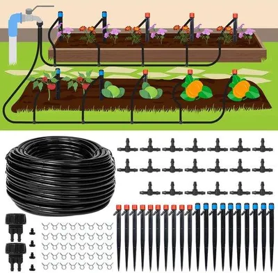 Produktbild von Famanu Bewässerungssystem für Pflanzen - Automatische Gartenbewässerung - 335 Meter Schlauch - Schwarz
