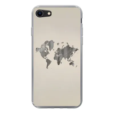 Produktbild von MuchoWow® Handyhülle Schutzhülle Hülle für iPhone SE 2022 Weltkarte - Holz - Regal Silikon Softcase Handy Hülle - Schutzhülle