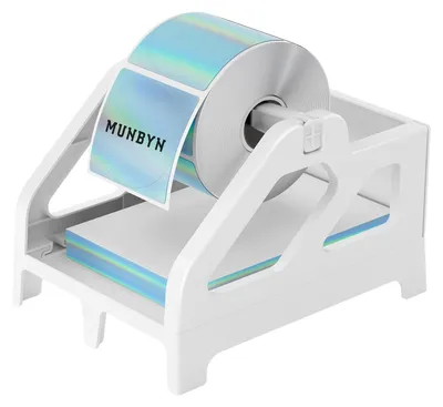 Immagine prodotto di Supporto per etichette MUNBYN con rulli esterni, adatto per stampanti di etichette, supporti per etichette piegate e a rotolo, colore bianco