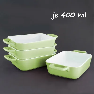Produktbild von MINI rechteckige Auflaufform Ofen- Backform Keramik Set 4 St 11,5 x15,5x4 cm (Innenmaß) 400ml Grün