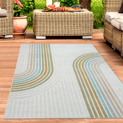 Produktbild von Vielseitiger In- & Outdoor Teppich in Creme mit Linienmuster in bunt Größe - 140 x 200 cm