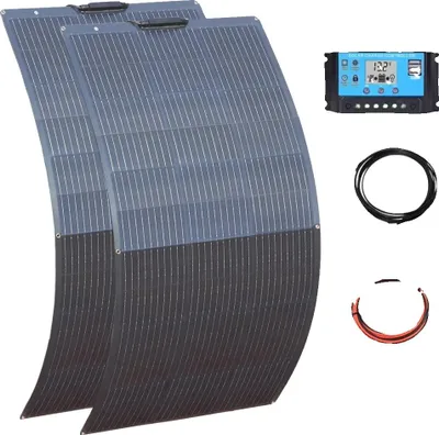 Obrázok produktu pre Flexibilný solárny panel, vysoká účinnosť až 21 %, univerzálne použitie v karavanoch a na lodiach, 300 W, 2 ks, 150 W sada