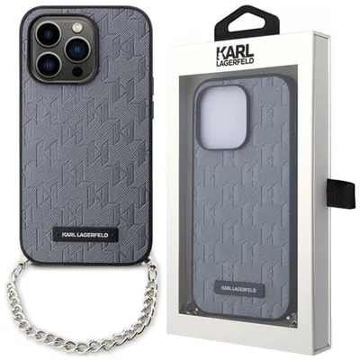 Produktbild von Karl Lagerfeld Saffiano-Monogrammkette – iPhone 14 Pro Max Hülle (Silber)