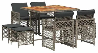 Productafbeelding van vidaXL 9-delige tuinset met kussens, grijs, polyrotan
