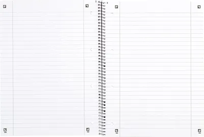 An open notebook with ruled pages and a spiral binding.