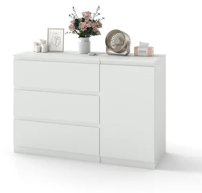 Image de Commode blanche avec 3 tiroirs et 1 porte | Meuble de rangement pour salon et chambre | Largeur : 40 cm