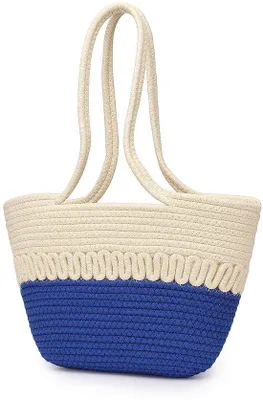 Immagine prodotto di Borsa da spiaggia intrecciata Ibenzoa® per donna, realizzata a mano con filato di cotone naturale, con manico e tracolla, dimensioni 42 x 24 x 10 cm, peso 0,46 kg