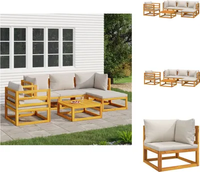 Produktbild von vidaXL 6-tlg. Garten-Lounge-Set mit Hellgrauen Kissen Massivholz -  Gartenmöbel-Sets