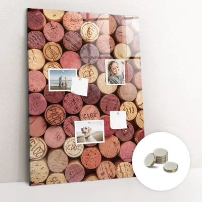 Obrázek produktu pro Magnetická Tabule na Zeď Skleněná - Memo Board Kleněnou Přední Stranou - 5 magnetů v balení - 70x100 cm - Zátky od vína