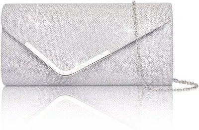Productafbeelding van Elegant sieradendoosje voor dames, glinsterende avondtas met pailletten en een afneembare ketting, geschikt voor bruiloften, feesten, diners en speciale gelegenheden (zilver)