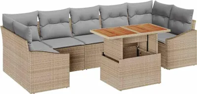 Image de Ensemble de canapés de jardin vidaXL, 8 pièces, beige et gris