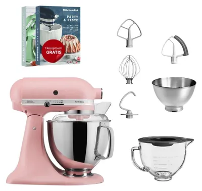 Produktbild von KitchenAid 4,8 L 5KSM175 Artisan Küchenmaschine Glasset mit Glasschüssel Altrosa