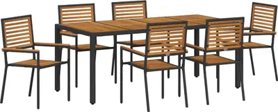 Immagine prodotto di vidaXL Set da pranzo da giardino 7 pezzi Nero e marrone Poly-rattan