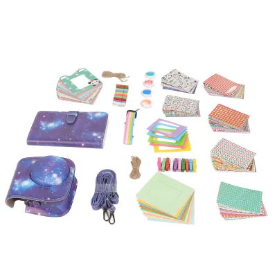 A collection of accessories for a Fujifilm Mini 11 instant camera, laid out on a white background.