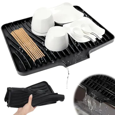 Productafbeelding van Afdruipmat voor servies - Antislip en hittebestendig - Beschermt het aanrechtblad in de keuken - 40x33 cm - Zwart
